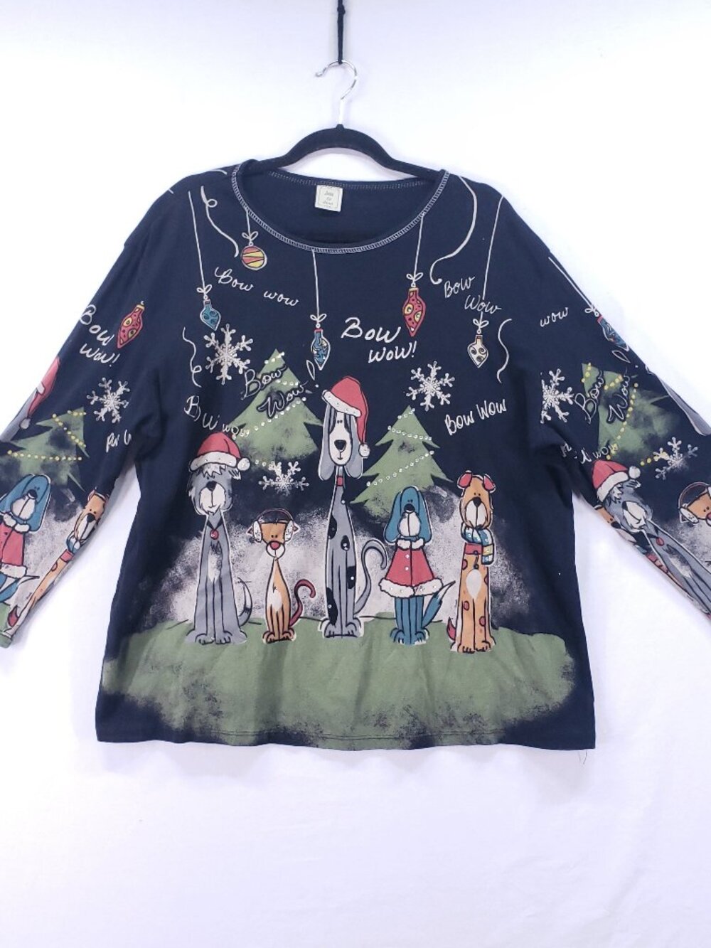 Jess & Jane Shirt 3/4 Sleeves Top Christmas Dog Holiday Fun